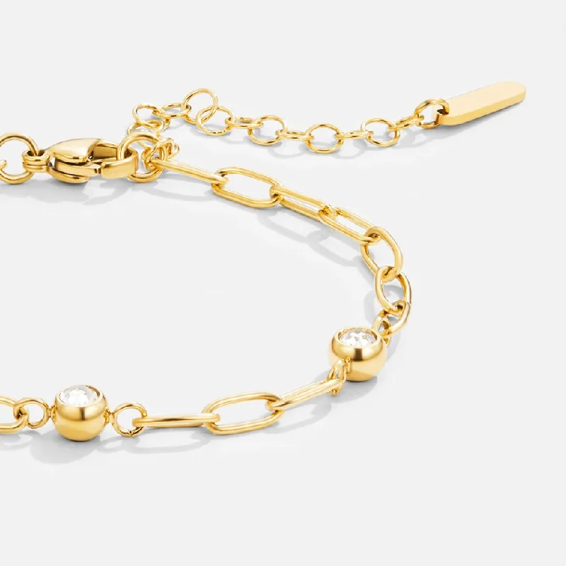 Best bangle bracelets with silver-plated finishes for an affordable and stylish accessory-Monica Crystal & Gold Chain Bracelet