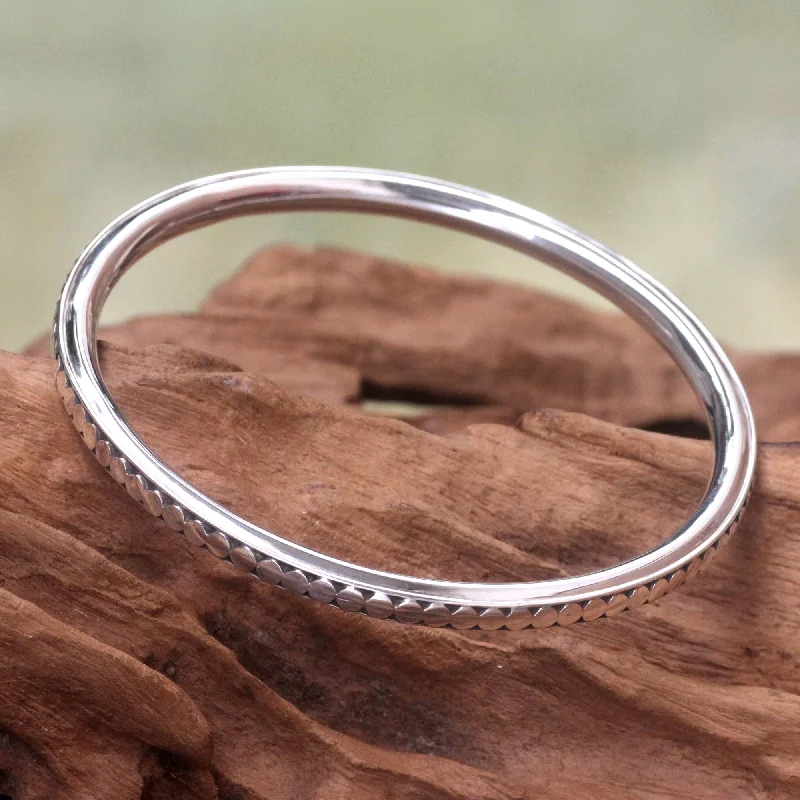 Oversized bangle bracelets with unique textures for a statement-making accessory-Moon Silver Sterling Silver Bangle Bracelet