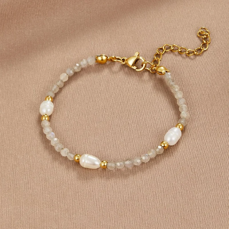 Best bangle bracelets with infinity symbols for a design full of meaning and charm-Moonstone & Pearl Bead Bracelet