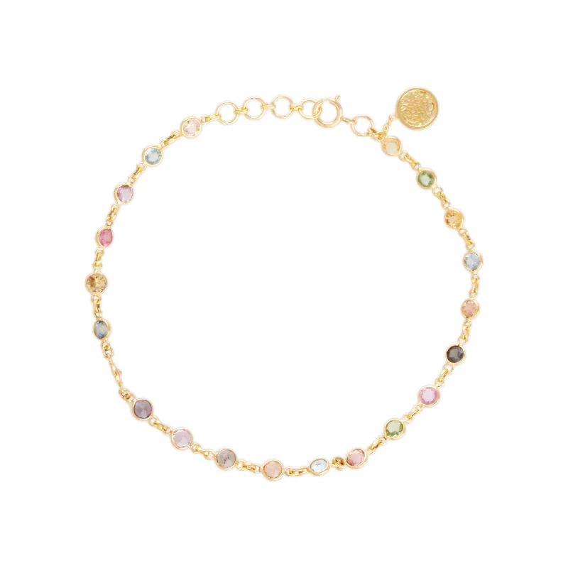 Simple bangle bracelets with open designs for a trendy and minimalist style-Multicolor Stone Round Bracelet In 18K Yellow Gold