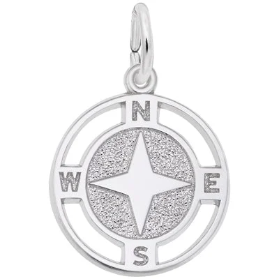 Stunning necklaces and pendants with amethyst gemstones for a calming effect-Nautical Compass Charm in Sterling Silver