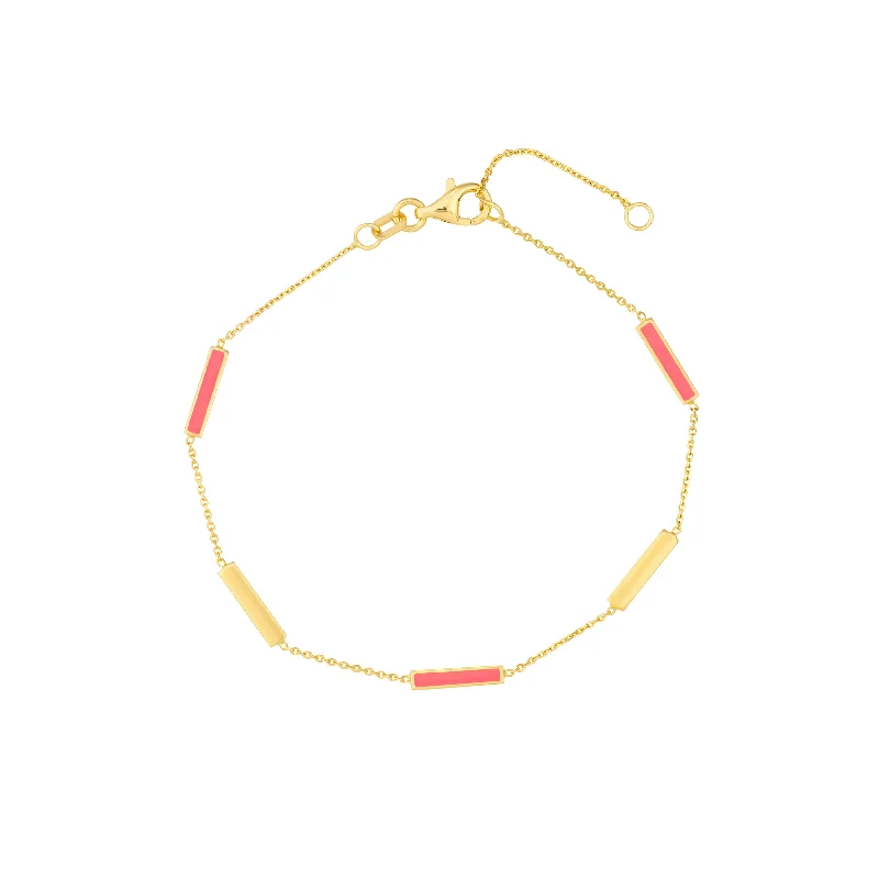 Best bangle bracelets with engraved birthstones for a personalized, meaningful gift-Neon Pink Enamel Alternating Bar Bracelet