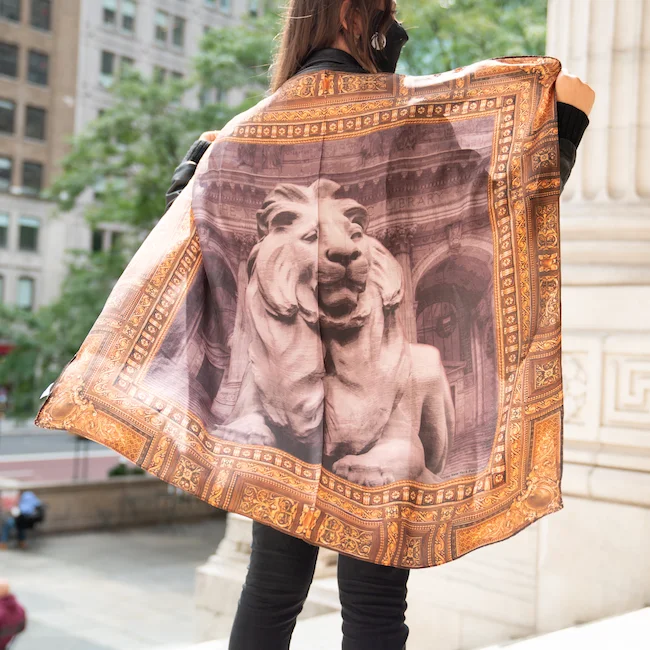 Beautiful necklaces and pendants with diamond-encrusted designs for maximum sparkle-NYPL Lion Silk Scarf