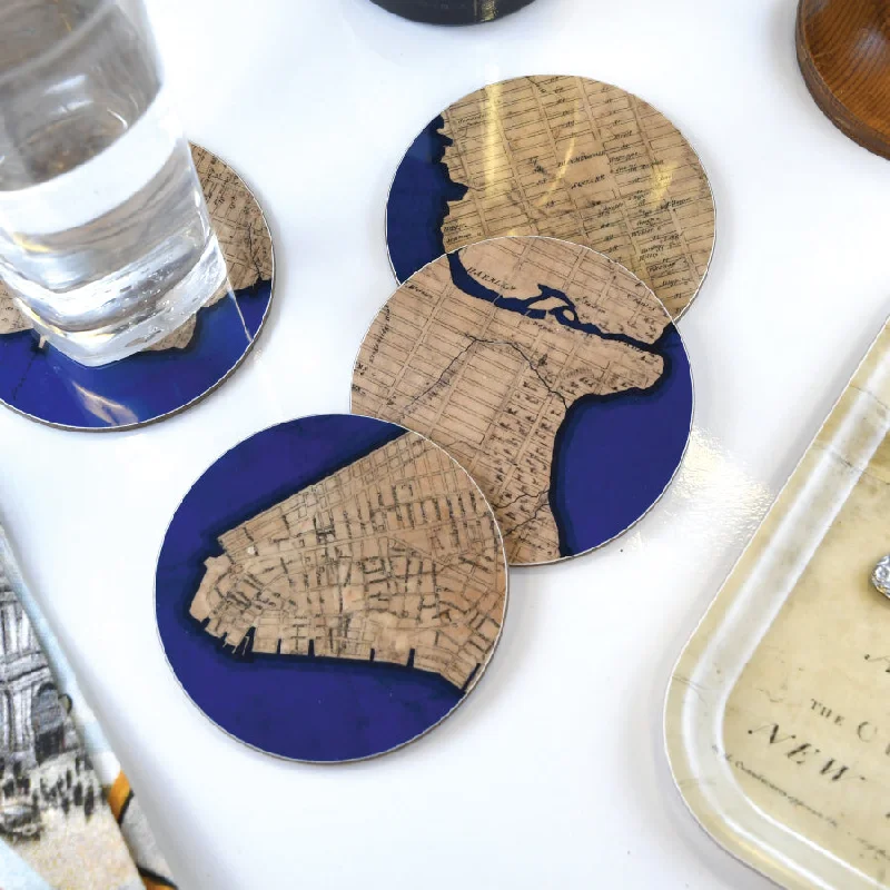 Necklaces and pendants with custom engravings for a personal, meaningful gift-NYPL Vintage Map of Manhattan Coaster Set