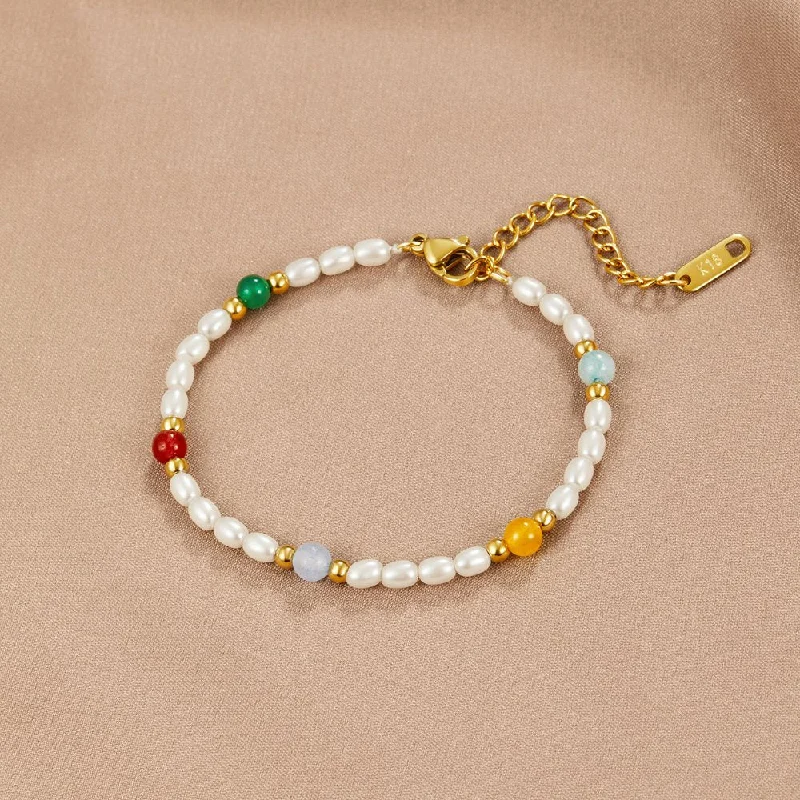 Best bangle bracelets with sapphire stones for an elegant and rich pop of color-Orelia Pearl & Bead Bracelet