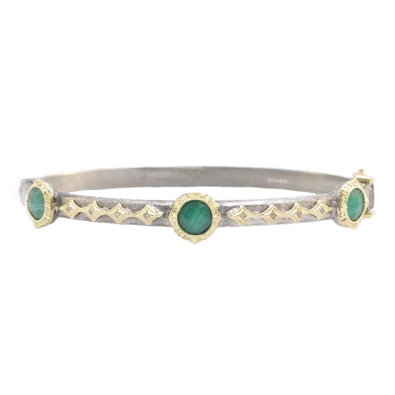 Best bangle bracelets with pastel-colored stones for a soft and delicate appearance-Oval Hinged Huggie Bracelet with Emerald, Pearl and Diamonds