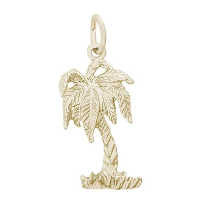 Personalized necklaces and pendants with name engravings for a custom touch-Palm Tree Charm in 10kt Yellow Gold