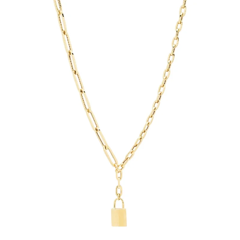 Stunning necklaces and pendants with ruby and diamond combinations for a luxurious effect-Paperclip Lock Necklace in 14kt Yellow Gold