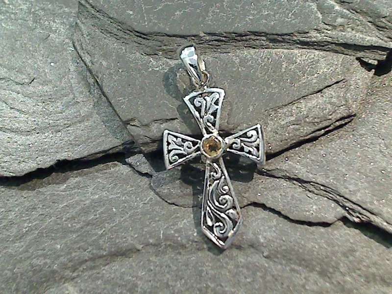 Beautiful necklaces and pendants with moon and star charms for a dreamy effect-Citrine, Sterling Silver Small Cross Pendant