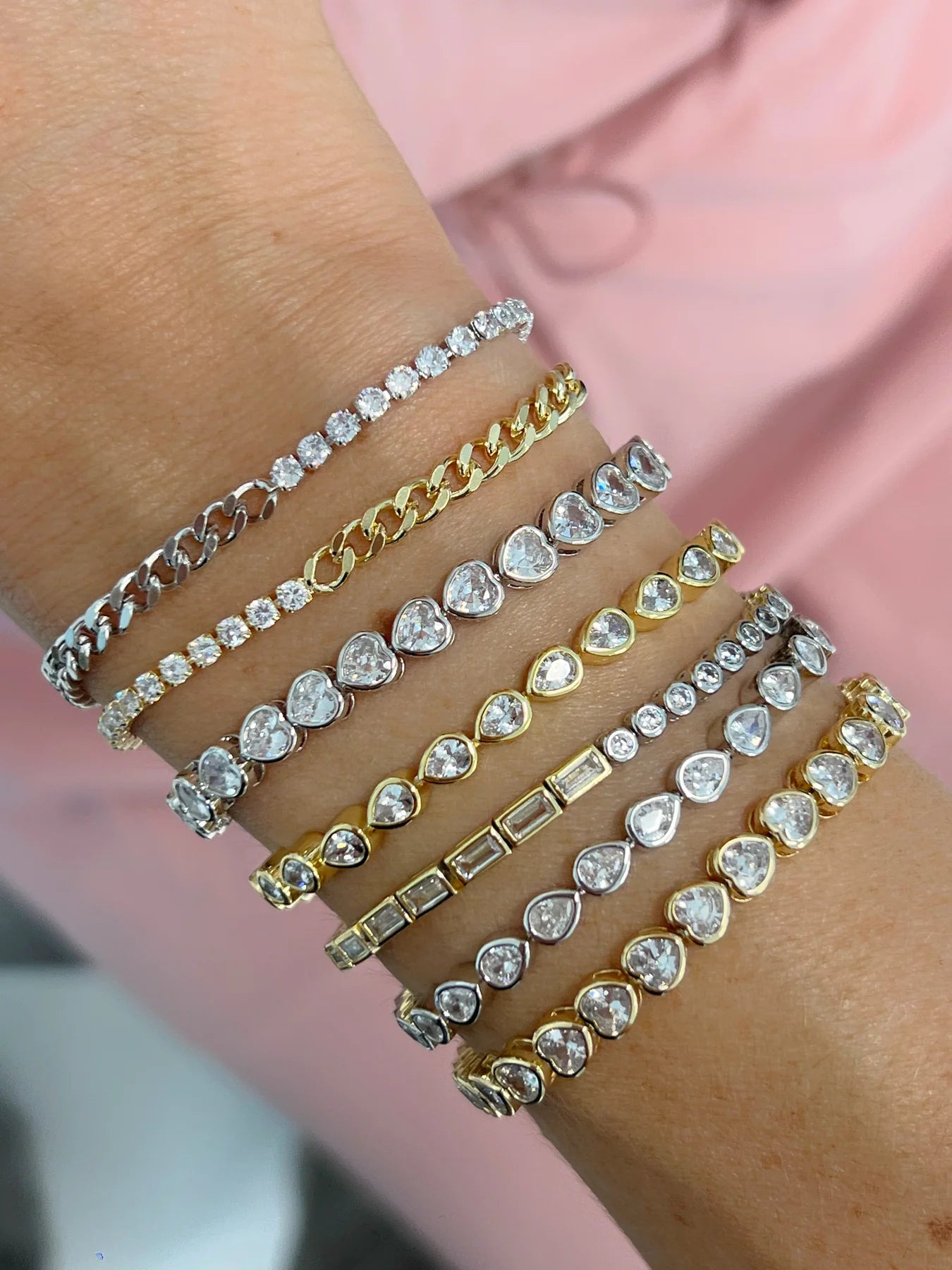 Chunky bangle bracelets with metallic finishes for a bold and statement-making look-Pear Bezel Tennis Bracelet