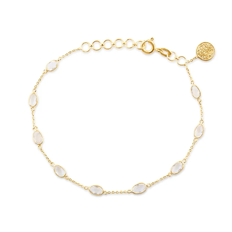 Best bangle bracelets with pastel enamel for a soft and delicate aesthetic-Rainbow Moonstone Oval Bracelet In 18K Yellow Gold