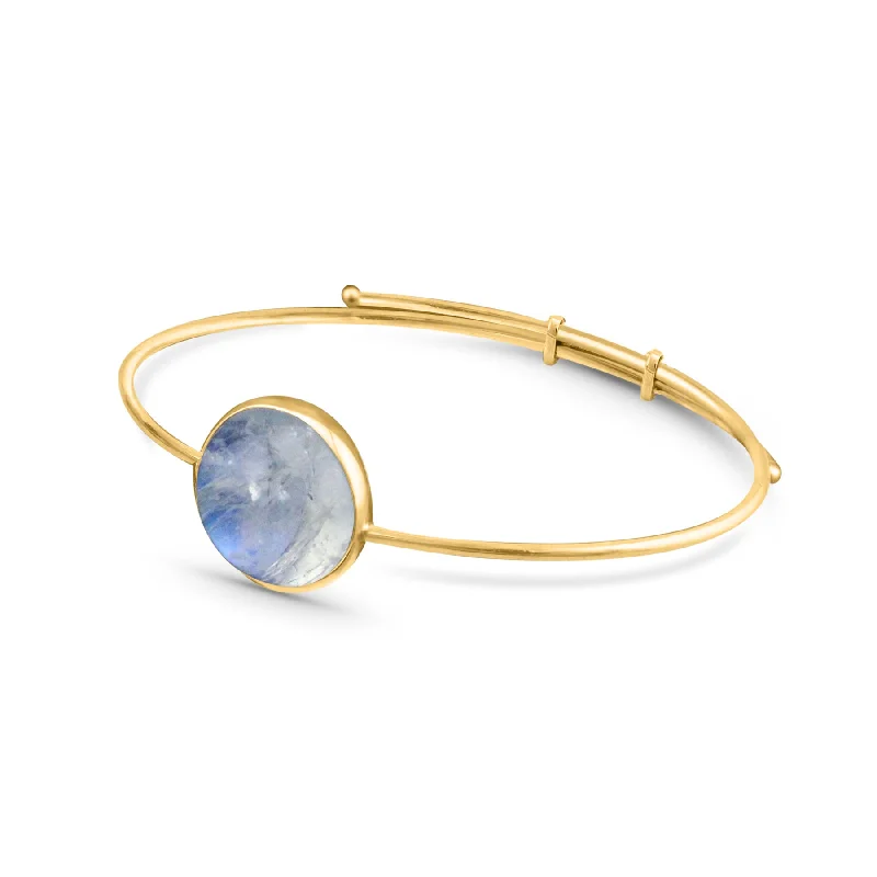 Stainless steel bangle bracelets with polished finishes for a sleek and durable design-Rainbow Moonstone Round Bangle In 18K Yellow Gold