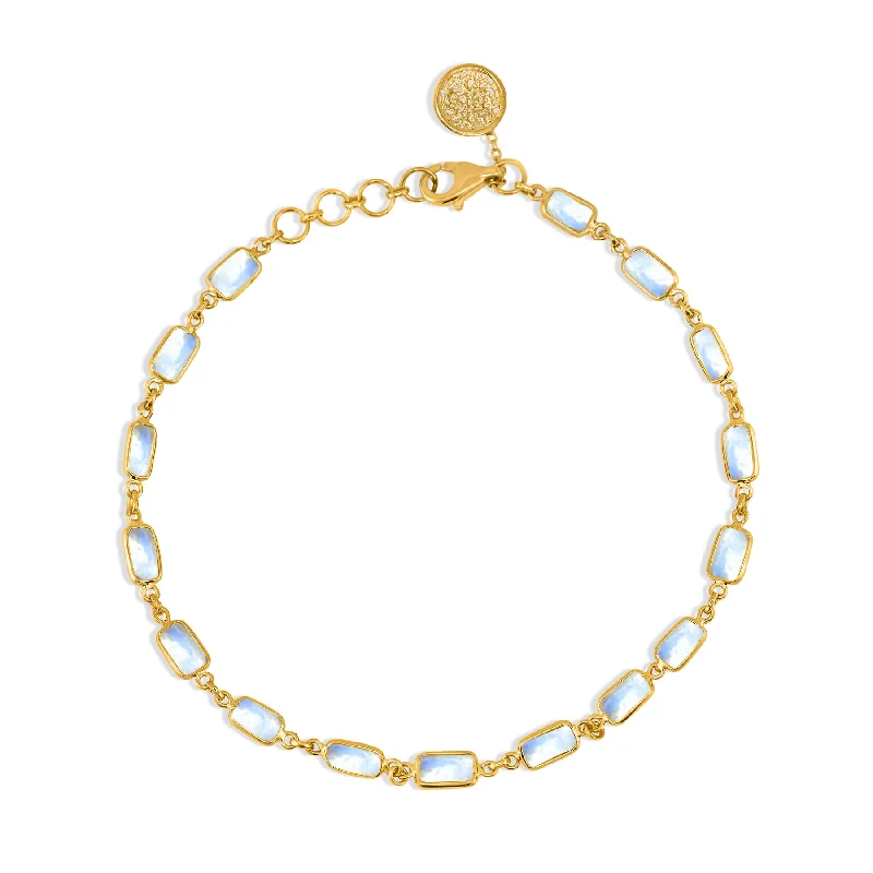 Best bangle bracelets with vibrant stones for a rich and colorful appearance-Rainbow Moonstone Rectangle Bracelet In 18K Yellow Gold