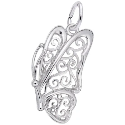 Unique necklaces and pendants with artistic shapes for a creative, one-of-a-kind design-Rembrandt Butterfly Charm in Sterling Silver