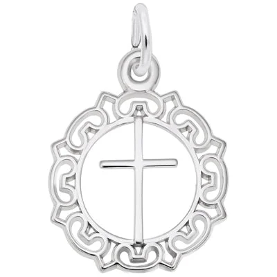 Beautiful necklaces and pendants with butterfly motifs for a whimsical style-Rembrandt Cross Circle Charm in Sterling Silver