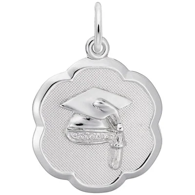 Beautiful necklaces and pendants with moonstone for an ethereal, mystical appearance-Rembrandt Disc Charm with Graduation Cap in Sterling Silver