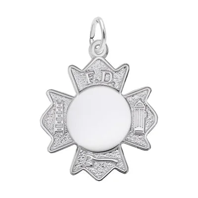 Unique necklaces and pendants with custom birthstone arrangements for personalization-Rembrandt Fire Department Badge Charm in Sterling Silver