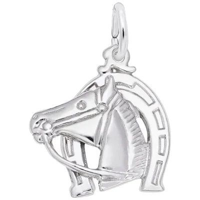 Necklaces and pendants with enamel accents for a colorful, eye-catching appearance-Rembrandt Horse and Horseshoe Charm in Sterling Silver