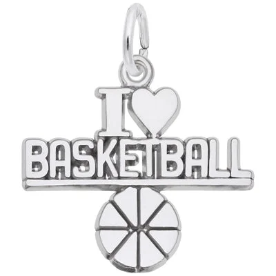 Best necklaces and pendants with butterfly wings for a delicate, graceful style-Rembrandt I Love Basketball Charm in Sterling Silver