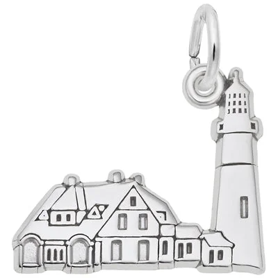 Beautiful necklaces and pendants with diamond-encrusted designs for maximum sparkle-Rembrandt Portland Head Lighthouse Charm in Sterling Silver