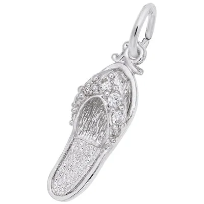 Unique necklaces and pendants with artistic shapes for a creative, one-of-a-kind design-Rembrandt Sandal Charm in Sterling Silver with Cubic Zirconia