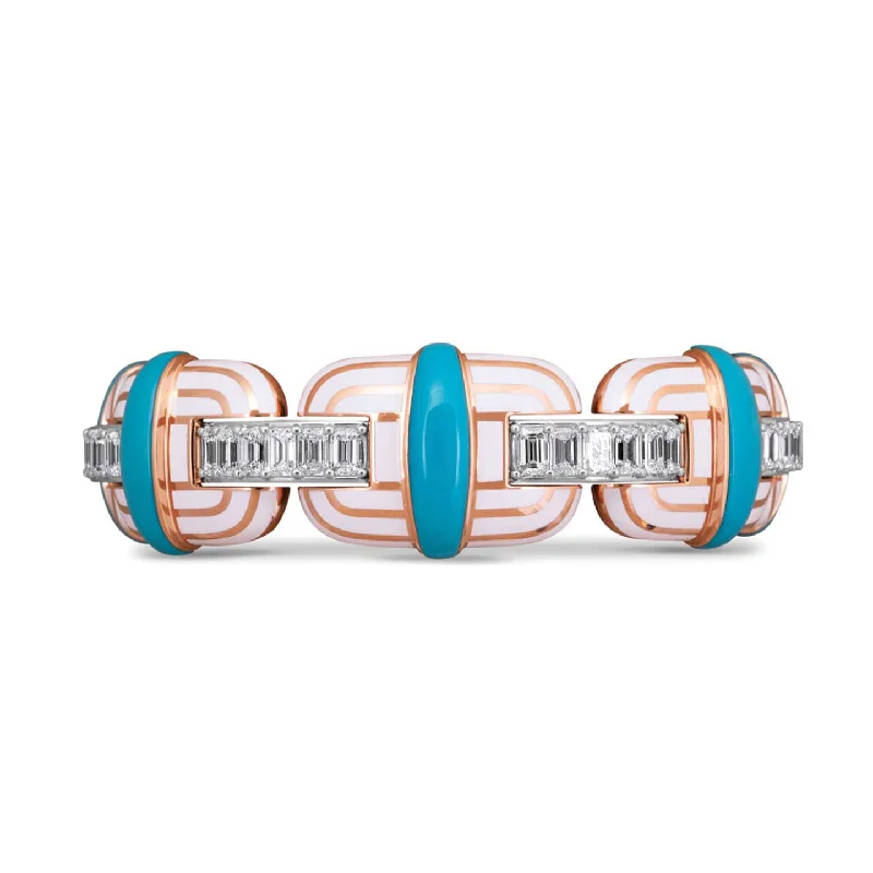 Wide bangle bracelets with animal print designs for a bold and exotic look-8.55ctw Diamond with Turquoise and White Ceramics Xpandable™ Bracelet