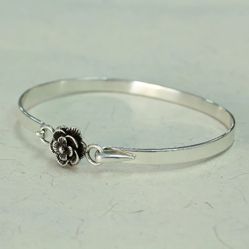 Vintage bangle bracelets with oxidized silver finishes for a rustic, antique feel-Rose Beauty Sterling Silver Bangle Bracelet