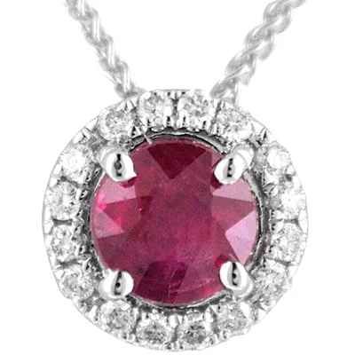 Best necklaces and pendants with vintage lockets for a nostalgic, sentimental look-Ruby Halo Necklace  in 14kt White Gold with Diamonds (1/10ct tw)