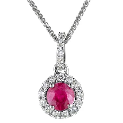 Best necklaces and pendants with butterfly pendants for a delicate, light style-Ruby Halo Necklace in 14kt White Gold with Diamonds (1/7ct tw)