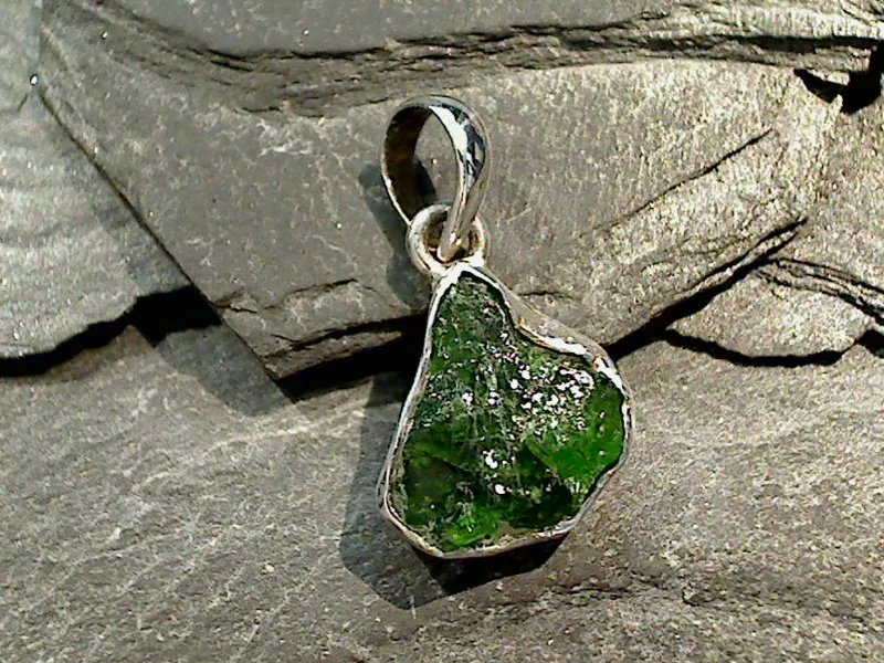 Best necklaces and pendants with rose gold for a warm and romantic appeal-Rough Chrome Diopside, Sterling Silver Pendant