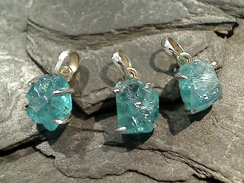 Beautiful necklaces and pendants with gemstone teardrops for an elegant effect-Rough Cut Apatite, Sterling Silver Small Pendant