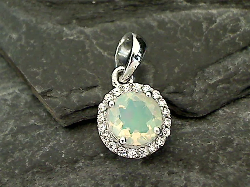 Best necklaces and pendants with personalized coordinates for a special keepsake-Ethiopian Opal, CZ, Sterling Silver Small Pendant