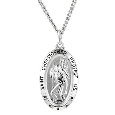 Beautiful necklaces and pendants with natural stones for an earthy, organic vibe-Saint Christopher Necklace in Sterling Silver with Stainless Steel Chain