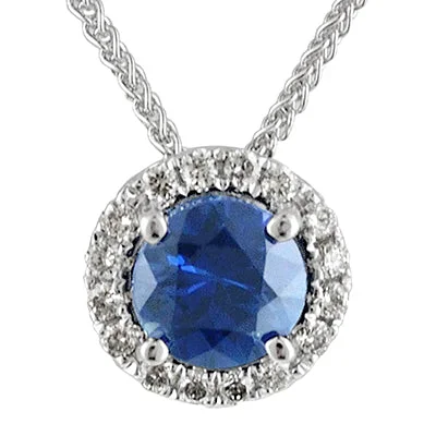 Personalized necklaces and pendants with coordinates for a meaningful location-based gift-Sapphire Halo Necklace in 14kt White Gold with Diamonds (1/10ct tw)