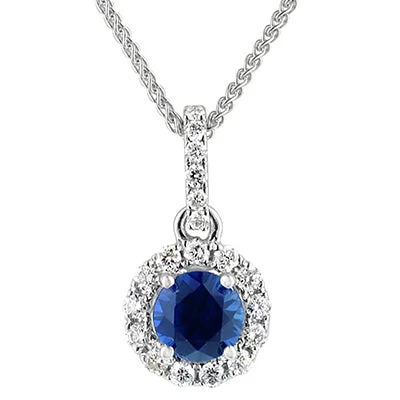 Best necklaces and pendants with cubic zirconia for a budget-friendly dazzling effect-Sapphire Halo Necklace in 14kt White Gold with Diamonds (1/7ct tw)