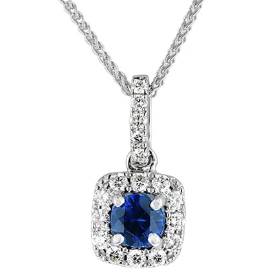 Necklaces and pendants with feather designs for a boho-chic, carefree vibe-Sapphire Halo Necklace in 14kt White Gold with Diamonds (1/7ct tw)