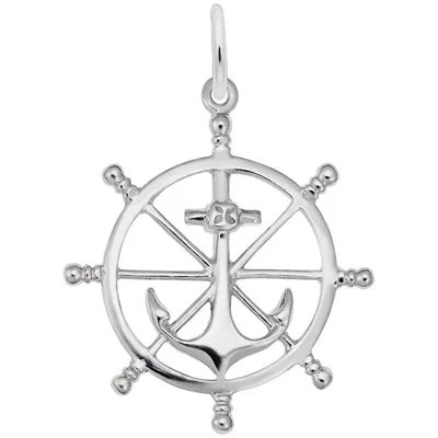 Best necklaces and pendants for everyday wear with minimalist designs-Ships Wheel Charm in Sterling Silver