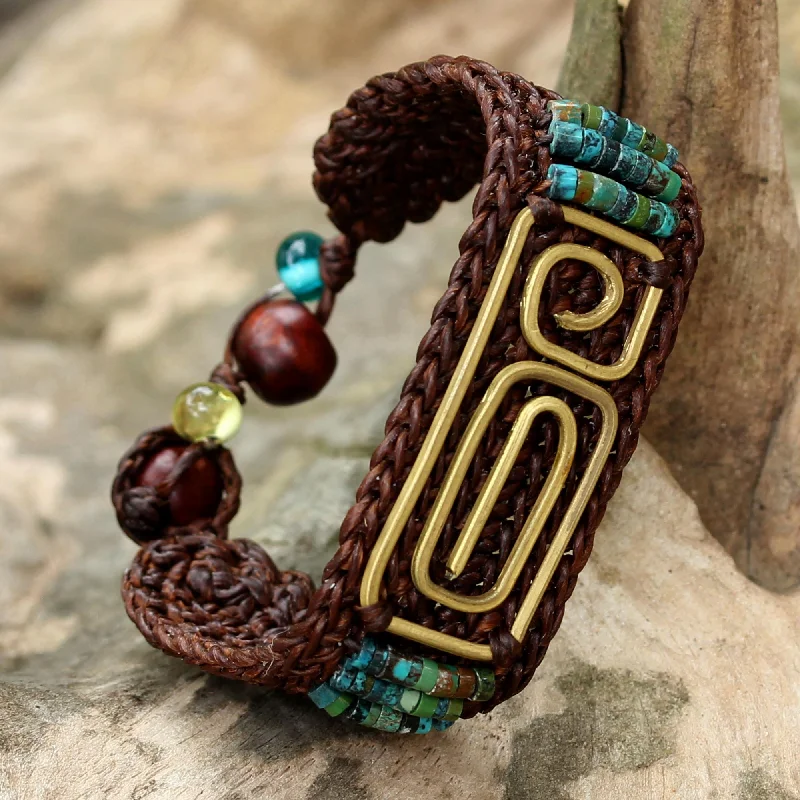 Best bangle bracelets with gold-filled material for an affordable luxury option-Siam Fortress Brown Brass and Reconstituted Turquoise Wristband Bracelet