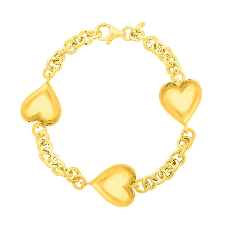 Best bangle bracelets with stacked designs for a trendy and fashionable look-Silver Plated Puffed Triple Heart Bracelet