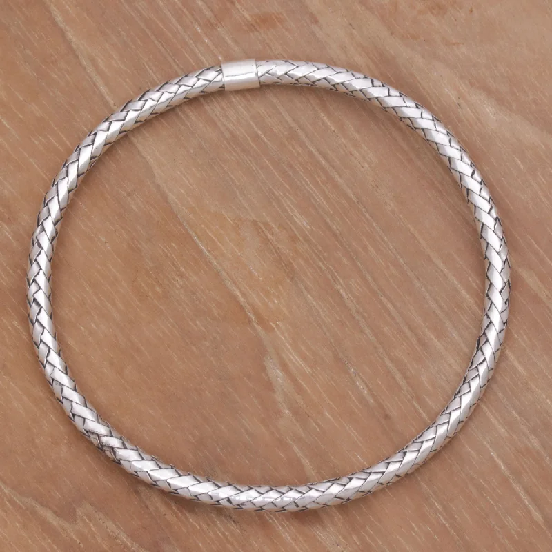 Best bangle bracelets with pearls and crystals for a glamorous and sophisticated look-Simple Perfection Handmade Sterling Silver Bangle Bracelet from Indonesia