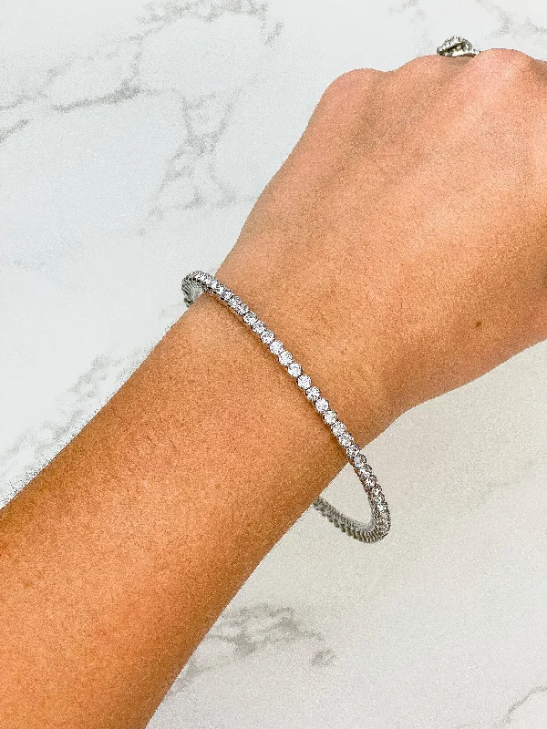 Best bangle bracelets with engraved messages for personalized gifts and keepsakes-Simple Rhinestone Cuff Bracelet - Silver