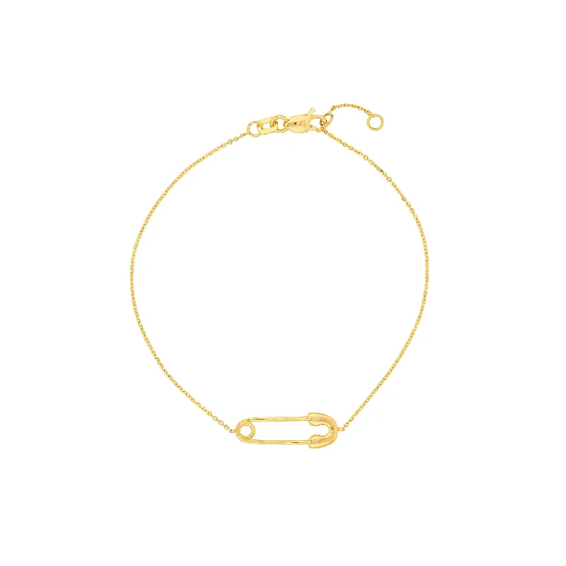 Vintage-inspired bangle bracelets with etched detailing for a timeless, antique look-Single Safety Pin Station Bracelet