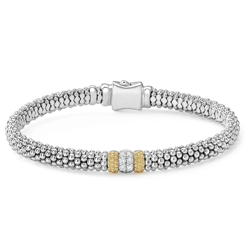 Stacked bangle bracelets with alternating textures for a dynamic, trendy look-Single Station Diamond Caviar Bracelet | 6mm