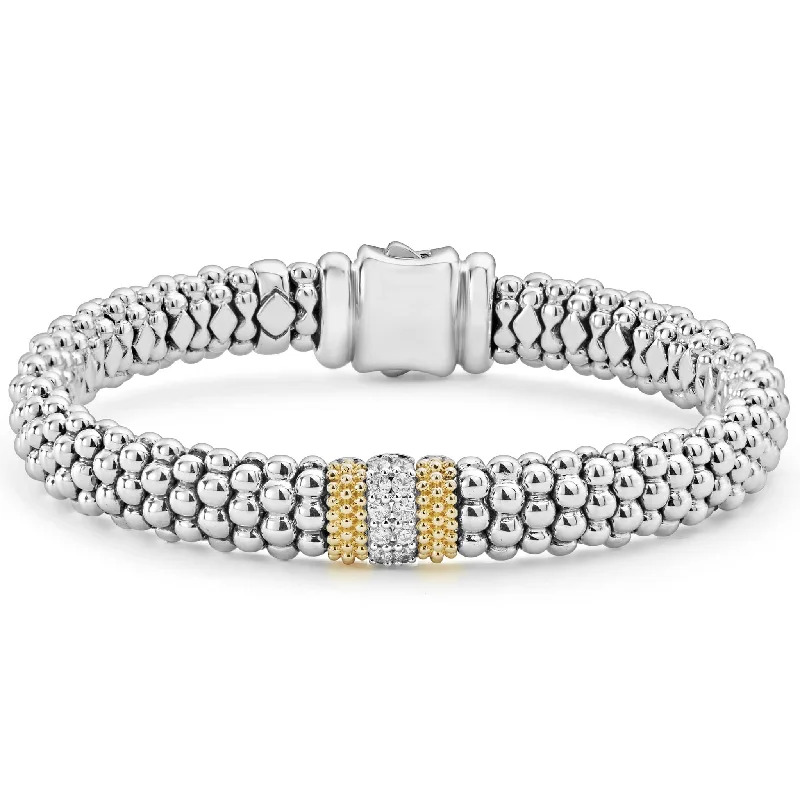 Elegant bangle bracelets with diamond-cut designs for added sparkle and elegance-Single Station Diamond Caviar Bracelet | 9mm