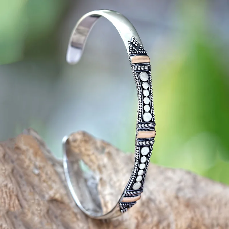 Bold bangle bracelets with mixed materials like wood, metal, and fabric-So Close Cuff Bracelet