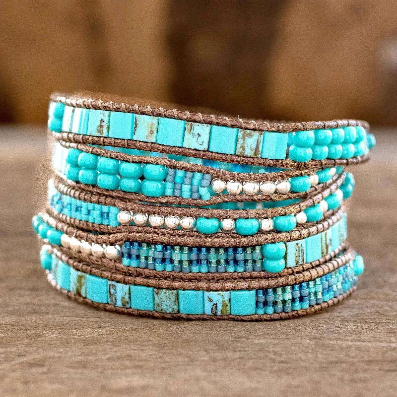 Best bangle bracelets with enamel floral patterns for a delicate and feminine touch-Soothing Teal Soothing Teal Wrap Bracelet Crafted by Artisan Group