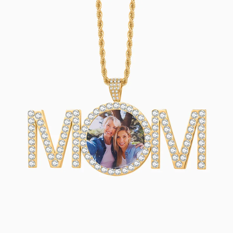 Beautiful necklaces and pendants with diamond halo settings for extra brilliance-Sparkling Mom Photo Necklace