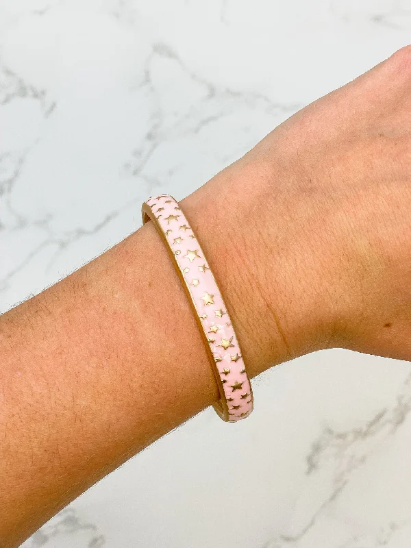 Elegant bangle bracelets with diamond-cut designs for added sparkle and elegance-Star Enamel Cuff Bracelet - Pink