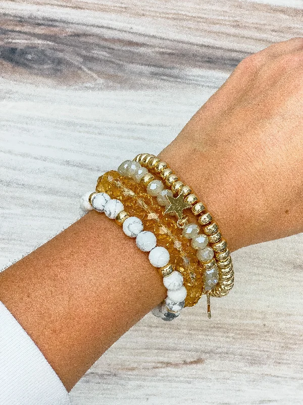 Best bangle bracelets with gold-plated finishes for an affordable luxury option-Star Multi Beaded Bracelet Stack - Marble