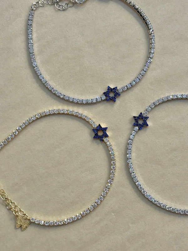 Wide metal bangle bracelets with engraved patterns for a luxurious and intricate look-Star of David Tennis Bracelet